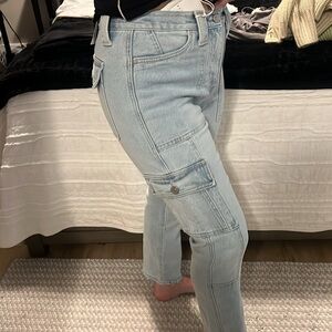 Cargo-ish pants. More of a fitted straight leg vs baggy.